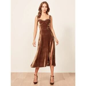 Reformation Pyrenees Tan Velvet Velour Ruffle Sleeveless Slip Mini Tank Dress 8